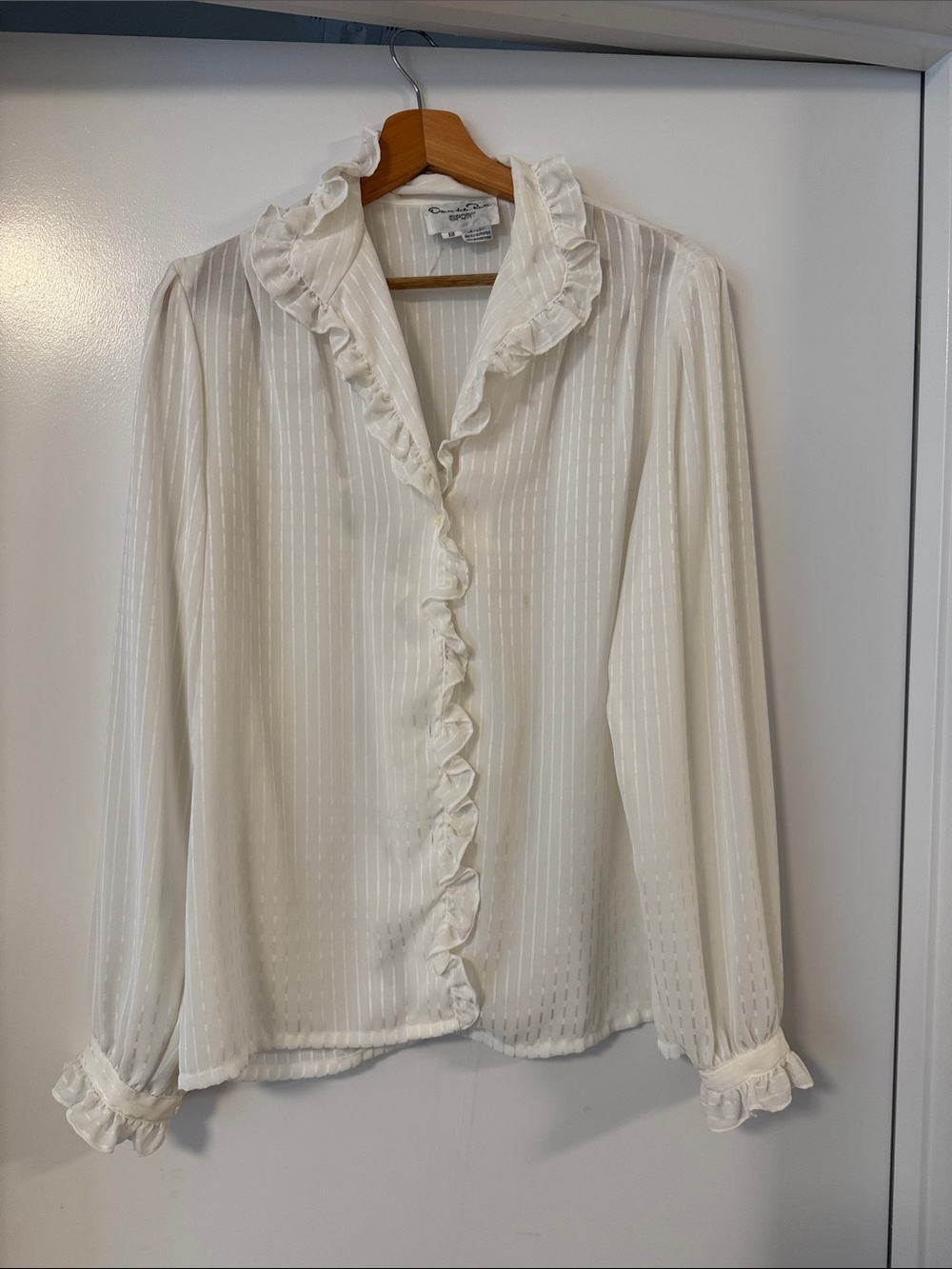 Oscar de la Renta Cream Ruffle-Trim Sheer Blouse